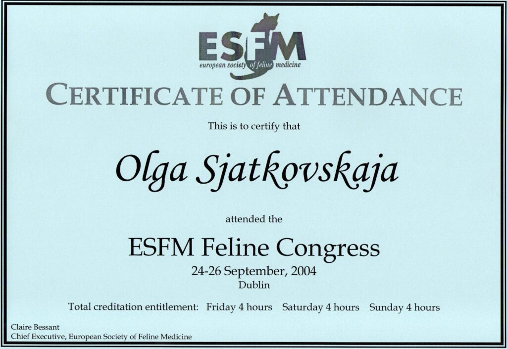Olga Sjatkovskajan sertifikaatti: esfm budapest 2002 1024x705