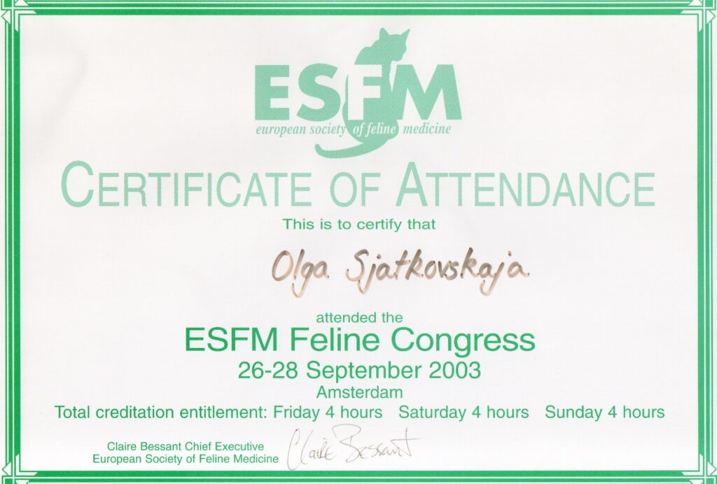 Olga Sjatkovskajan sertifikaatti: esfm riga 2003 1024x691