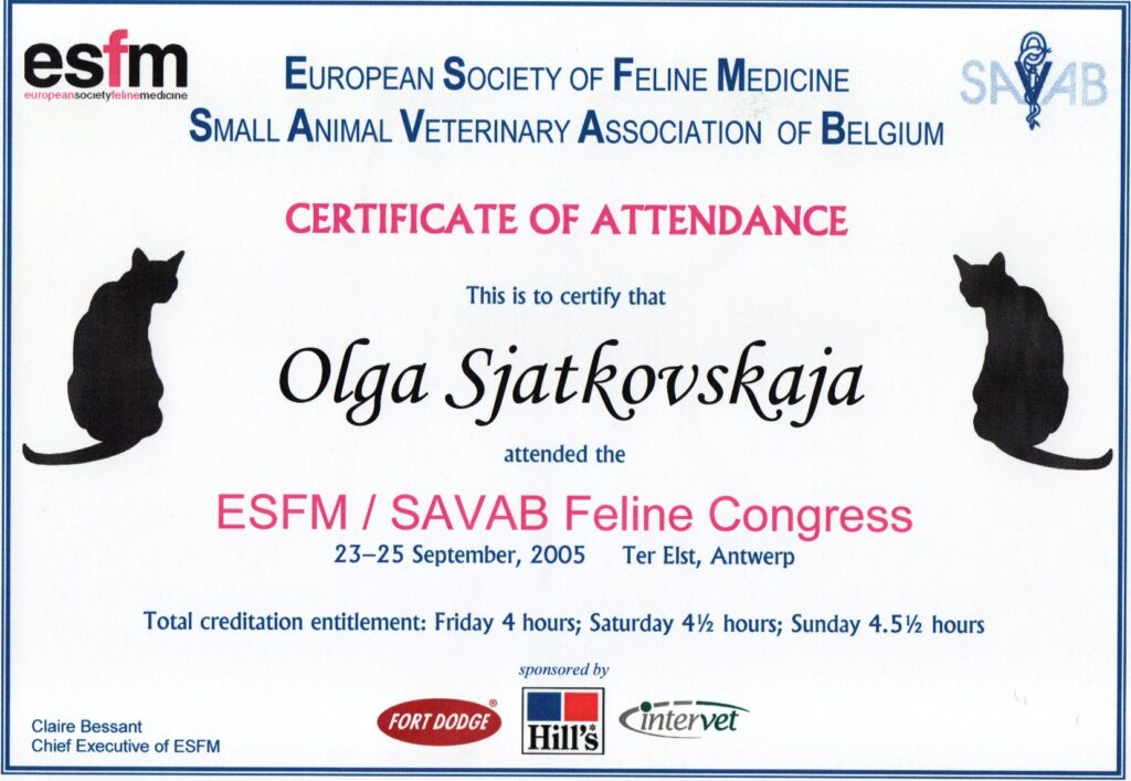 Olga Sjatkovskajan sertifikaatti: esfm savab congress 1024x707