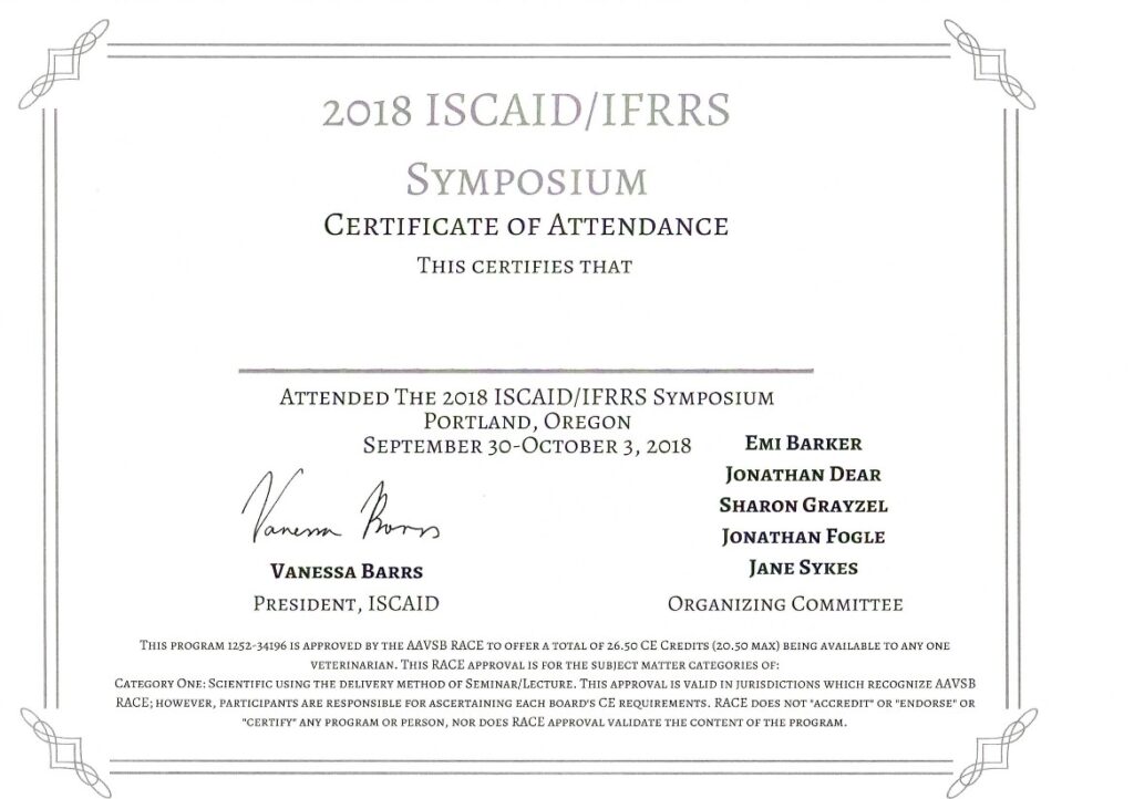 Olga Sjatkovskajan sertifikaatti: iscaid ifrrs symposium 2018 certificate 1024x722