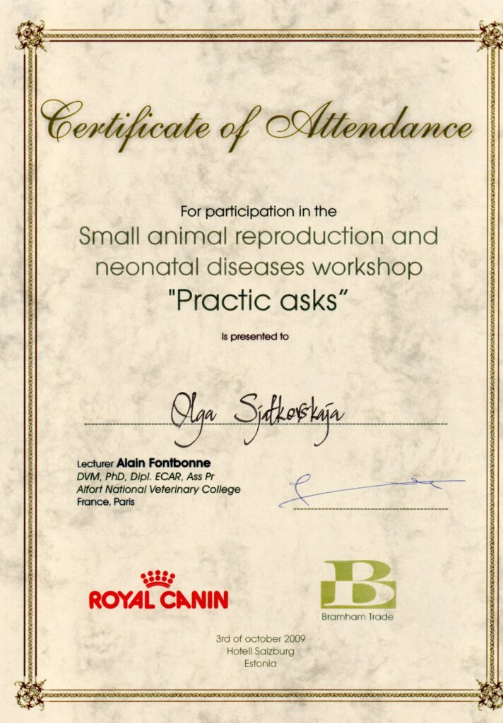 Olga Sjatkovskajan sertifikaatti: reproduction neonatal workshop 712x1024